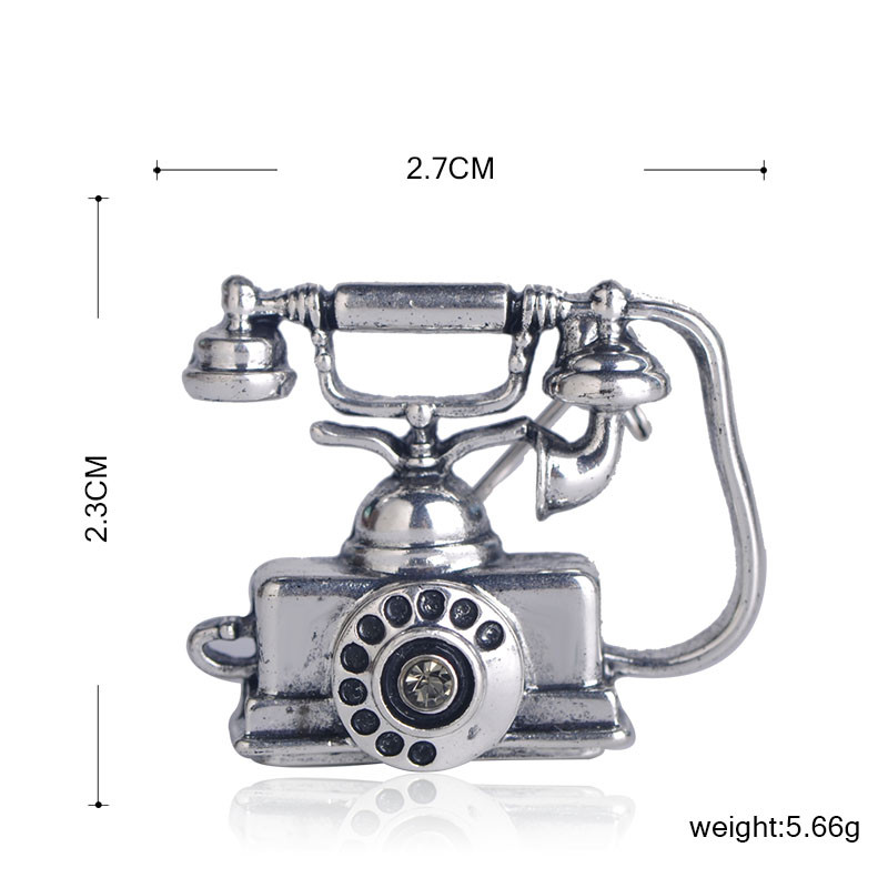 Blucome Reminiscentă Telefon Vintage Telefon Fix Broșă Mamă Tată Cadouri prețioase Suvenir Bijuterii emailate de culoare aur roz