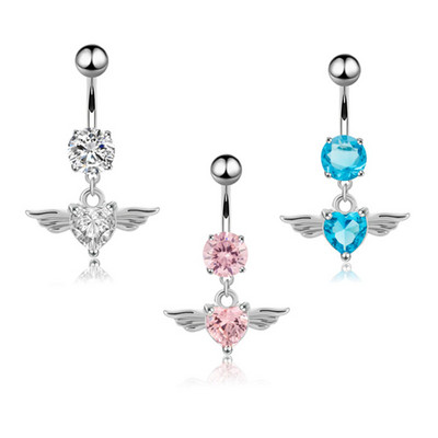 1PC Zircon Aripă de înger Piercing pentru buric Inimă de înger Zircon Piercing pentru burtă Cristal Piercing pentru burtă Inel pircing Bijuterii Bijuterii pentru corp