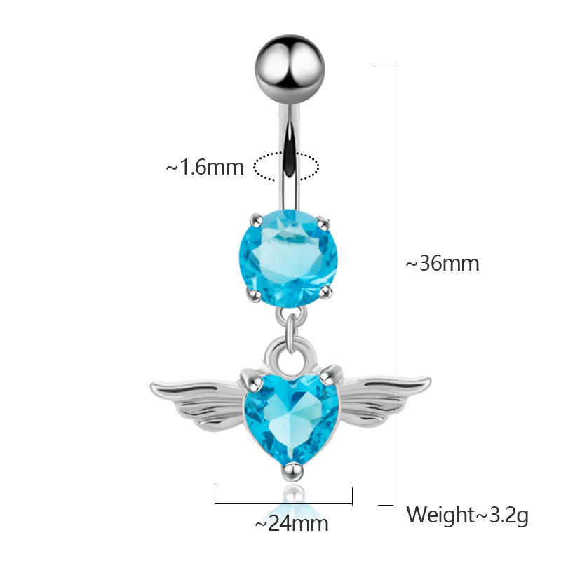 1PC Zircon Aripă de înger Piercing pentru buric Inimă de înger Zircon Piercing pentru burtă Cristal Piercing pentru burtă Inel pircing Bijuterii Bijuterii pentru corp