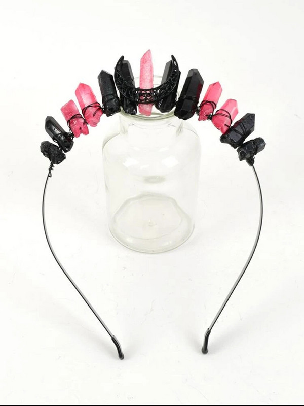 Traka za glavu s krunom vještice Nevjesta Ukras od prirodnog višebojnog kristalnog kamena Traka za glavu s mjesecom Ručno izrađeni modni dodaci za kosu Poklon