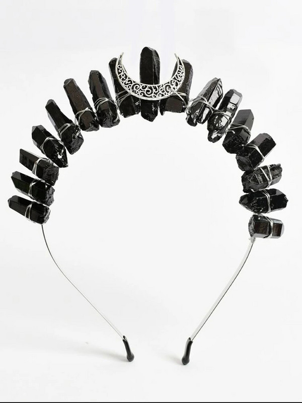 Traka za glavu s krunom vještice Nevjesta Ukras od prirodnog višebojnog kristalnog kamena Traka za glavu s mjesecom Ručno izrađeni modni dodaci za kosu Poklon