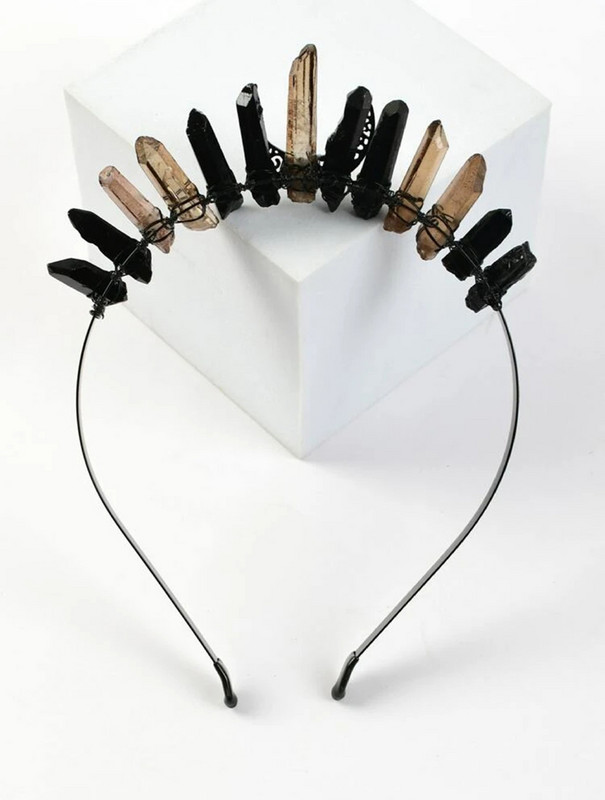 Traka za glavu s krunom vještice Nevjesta Ukras od prirodnog višebojnog kristalnog kamena Traka za glavu s mjesecom Ručno izrađeni modni dodaci za kosu Poklon