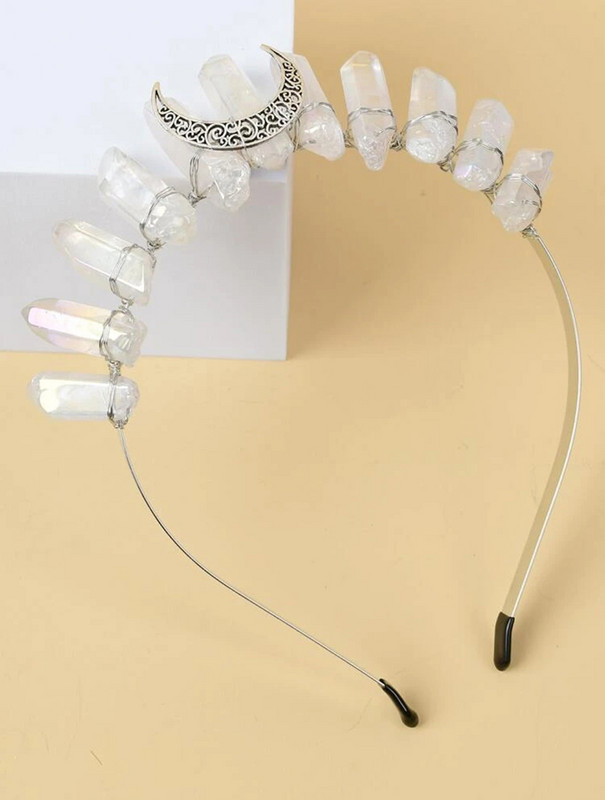 Traka za glavu s krunom vještice Nevjesta Ukras od prirodnog višebojnog kristalnog kamena Traka za glavu s mjesecom Ručno izrađeni modni dodaci za kosu Poklon