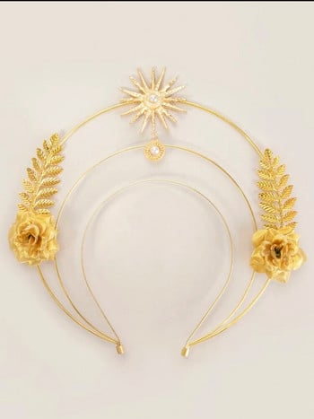 Goddess Halo Tiara Golden Crown Νυφική κορδέλα με μαργαριτάρια και φτερά Tiara Photo Studio Φωτογραφία Tiara Clothing Headband