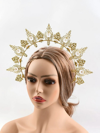 Zeiță Halo Tiara Coroana de Aur Bentiță de mireasă Accesorii și aripi de perle Tiara Studio foto Tiara Îmbrăcăminte Bandă pentru cap