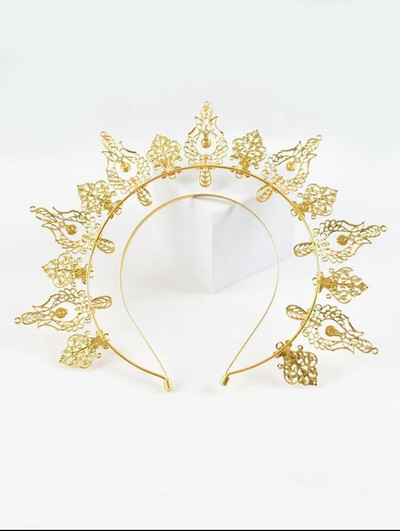 Zeiță Halo Tiara Coroana de Aur Bentiță de mireasă Accesorii și aripi de perle Tiara Studio foto Tiara Îmbrăcăminte Bandă pentru cap