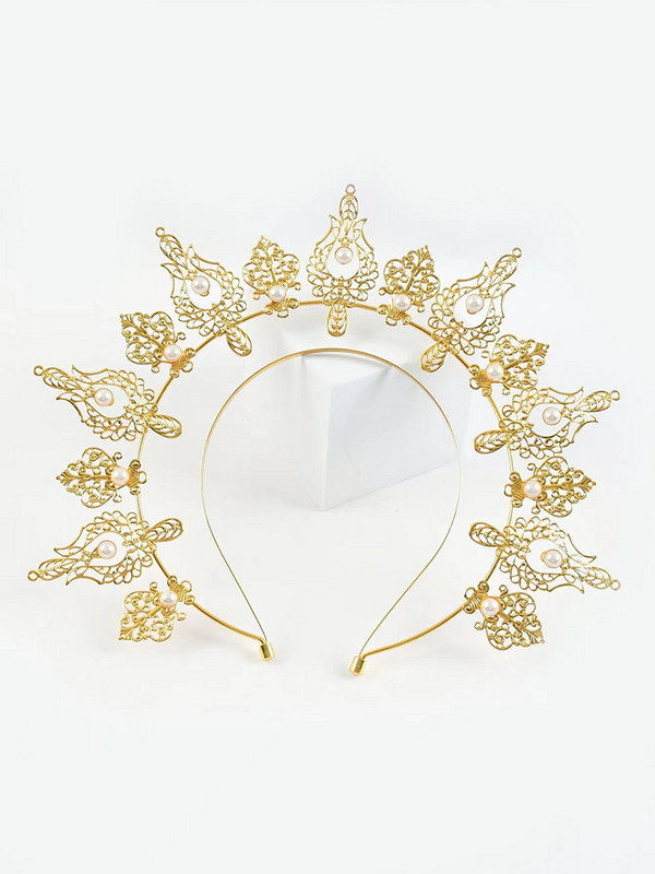 Zeiță Halo Tiara Coroana de Aur Bentiță de mireasă Accesorii și aripi de perle Tiara Studio foto Tiara Îmbrăcăminte Bandă pentru cap