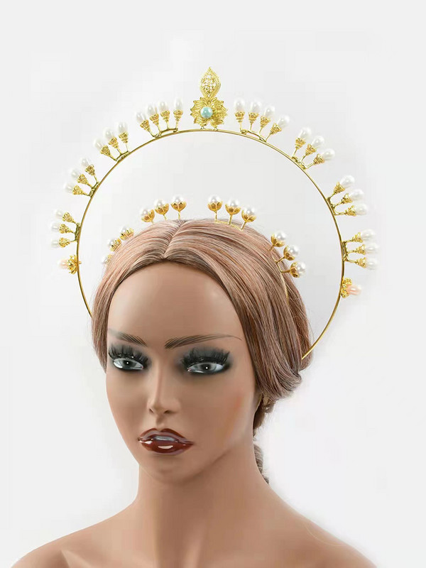 Zeiță Halo Tiara Coroana de Aur Bentiță de mireasă Accesorii și aripi de perle Tiara Studio foto Tiara Îmbrăcăminte Bandă pentru cap
