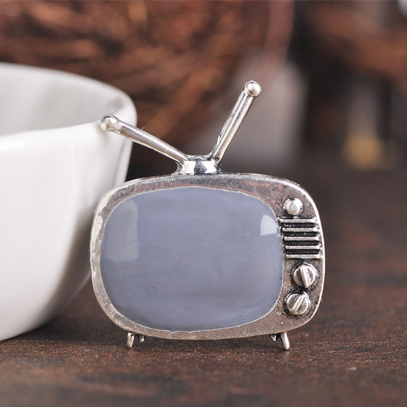 Blucome Classic Vintage TV Televizor în formă de broșă Broșe emailate de culoare aurie Cadou părinți eșarfă guler pulover ace accesorii