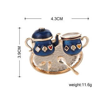 Blucome Enamel Double Teapot Брошки във формата на чаша Дамски костюм Дрехи Аксесоари за рокли Шапка Кафе Значка Хиджаб Игла Шал Катарама Подарък