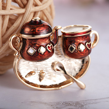 Blucome Enamel Double Teapot Брошки във формата на чаша Дамски костюм Дрехи Аксесоари за рокли Шапка Кафе Значка Хиджаб Игла Шал Катарама Подарък