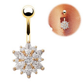 1 buc. Inel de lux cu flori de cristal pentru buric, din oțel inoxidabil 316L, flori verzi, pentru femei, inel pentru buric, piercing la buric, bijuterii