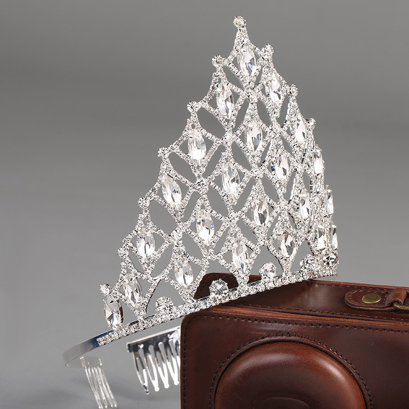 Coroana de lux pentru mireasa Frumusețe pentru femei Crăciun pentru păr cu strasuri strălucitoare, cu strasuri, pentru nuntă, accesoriu din argint