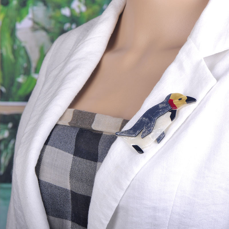 Blucome, stil nou de modă, în formă de pinguin, broșă mare, corsaj de animale acrilic, femei, copii, pulover, geantă, catarame, bijuterii piept