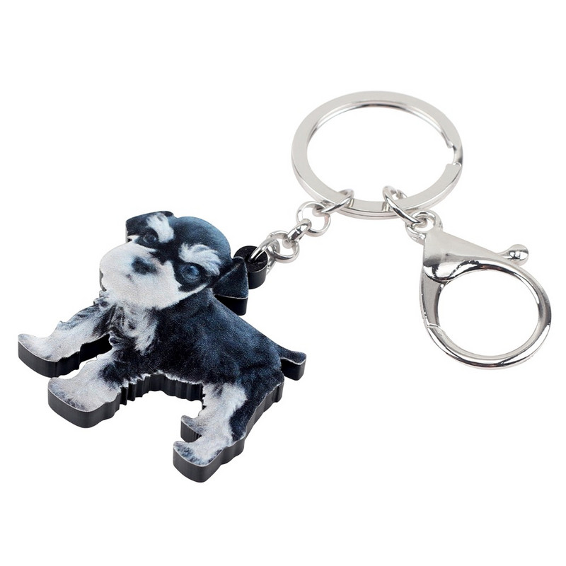 Bonsny Acrilic Dulce Mini Schnauzer Câine Breloc Brelocuri Suport Bijuterii Pentru Femei Fete Iubitorii de Animale de companie Geanta Poșeta de mașină Brelocuri Cadou