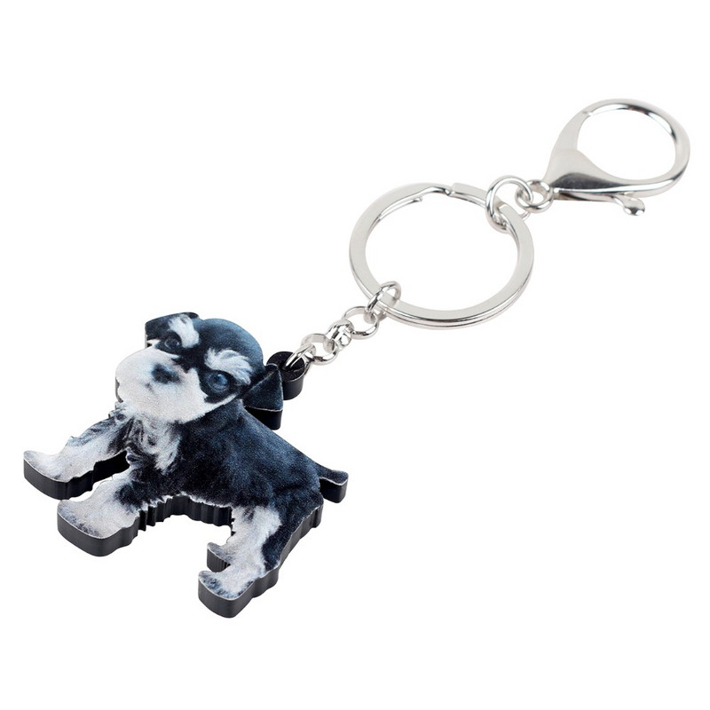 Bonsny Acrilic Dulce Mini Schnauzer Câine Breloc Brelocuri Suport Bijuterii Pentru Femei Fete Iubitorii de Animale de companie Geanta Poșeta de mașină Brelocuri Cadou