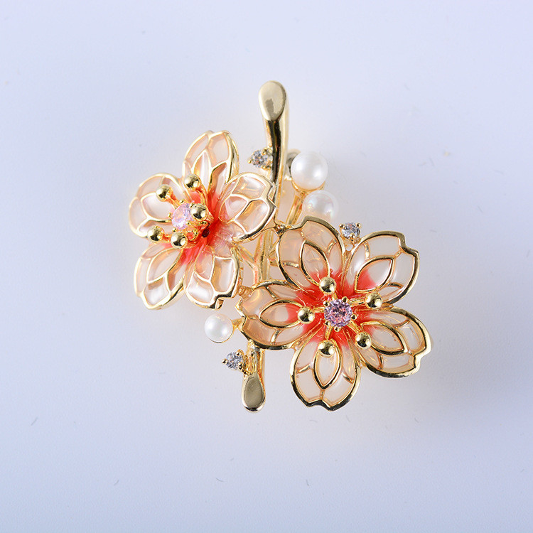 Blucome, flori roșii de prun, nunți, broșe de petrecere pentru femei, marcă rafinată, zircon cubic, broșă din cupru, ace pentru hijab, cadouri