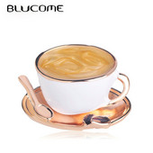 Blucome Fashion ceașcă de cafea lingură în formă de disc broșe email alb culoare aur broșă ace femei bărbați haine costum haine accesorii