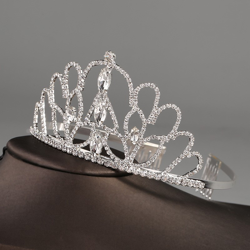 Coroana goală argintie și accesorii pentru păr de nuntă, potrivite pentru petrecerea de aniversare a prințesei, accesoriile cu diamant de cristal pentru mirese