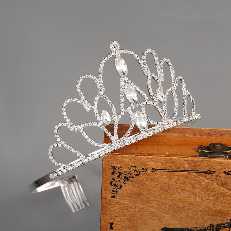 Coroana goală argintie și accesorii pentru păr de nuntă, potrivite pentru petrecerea de aniversare a prințesei, accesoriile cu diamant de cristal pentru mirese