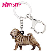 Bonsny Statement Acrilic Shar Pei Câine Breloc Breloc Inele Bijuterii Animale Pentru Femei Fete Brelocuri Poșete Cadou în vrac