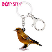 Bonsny Acrilic Moda Greenfinch Pasăre Breloc Brelocuri Inele Bijuterii Animale drăguțe Pentru Femei Fete Geanta Mașină Pandantiv Charms Cadou