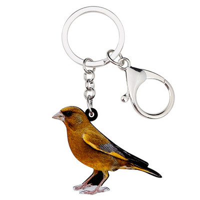 Bonsny Acrilic Moda Greenfinch Pasăre Breloc Brelocuri Inele Bijuterii Animale drăguțe Pentru Femei Fete Geanta Mașină Pandantiv Charms Cadou