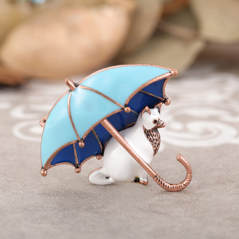 Blucome emailat pisici negre in forma de umbrela brose corsaj de culoare auriu anticat petrecere ocazional vii animale brosa ace Cadouri Bijoux