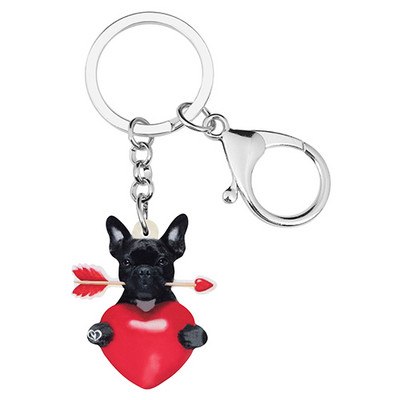 Bonsny Acrilic Ziua Îndrăgostiților Săgeată Inimă Bulldog Câine Breloc Animal Breloc Geantă Poșetă Mașină Breloc Pentru Femei Fată Cadou Adolescent