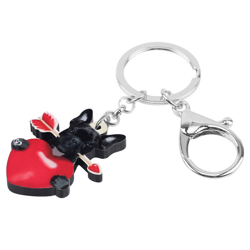 Bonsny Acrilic Ziua Îndrăgostiților Săgeată Inimă Bulldog Câine Breloc Animal Breloc Geantă Poșetă Mașină Breloc Pentru Femei Fată Cadou Adolescent