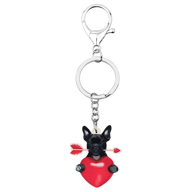 Bonsny Acrilic Ziua Îndrăgostiților Săgeată Inimă Bulldog Câine Breloc Animal Breloc Geantă Poșetă Mașină Breloc Pentru Femei Fată Cadou Adolescent