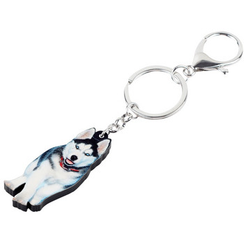 Bonsny Acrylic Siberian Husky Μπρελόκ Δαχτυλίδια για μπρελόκ καινοτομία Ζωικά κοσμήματα για γυναίκες κορίτσια Τσάντα αυτοκινήτου Γούρια Χονδρική