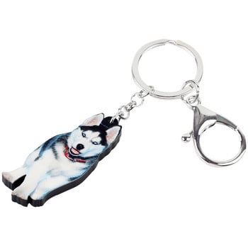 Bonsny Acrylic Siberian Husky Μπρελόκ Δαχτυλίδια για μπρελόκ καινοτομία Ζωικά κοσμήματα για γυναίκες κορίτσια Τσάντα αυτοκινήτου Γούρια Χονδρική