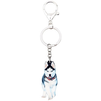 Bonsny Acrylic Siberian Husky Μπρελόκ Δαχτυλίδια για μπρελόκ καινοτομία Ζωικά κοσμήματα για γυναίκες κορίτσια Τσάντα αυτοκινήτου Γούρια Χονδρική