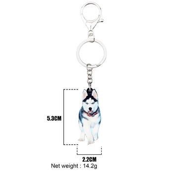 Bonsny Acrylic Siberian Husky Μπρελόκ Δαχτυλίδια για μπρελόκ καινοτομία Ζωικά κοσμήματα για γυναίκες κορίτσια Τσάντα αυτοκινήτου Γούρια Χονδρική