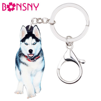 Bonsny akril szibériai husky kutya kulcstartók kulcstartó gyűrűk újszerű állat ékszerek női lányoknak kézitáska autós bűbáj nagykereskedés