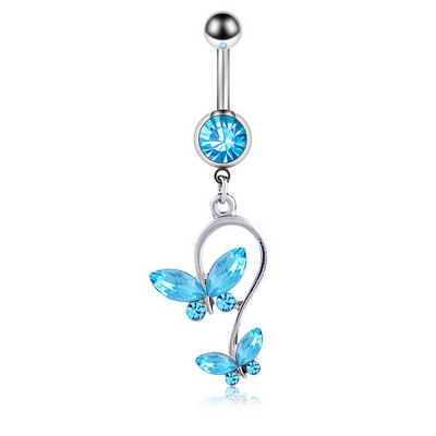 1/2 buc. Inel pentru buric fluture, cu cristal albastru, piercing la buric, piercing la buric cu fluture, drăguț, Ombligo