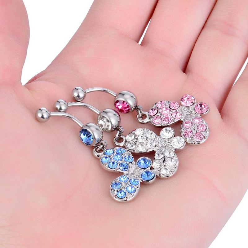 1/2 buc. Inel pentru buric fluture, cu cristal albastru, piercing la buric, piercing la buric cu fluture, drăguț, Ombligo