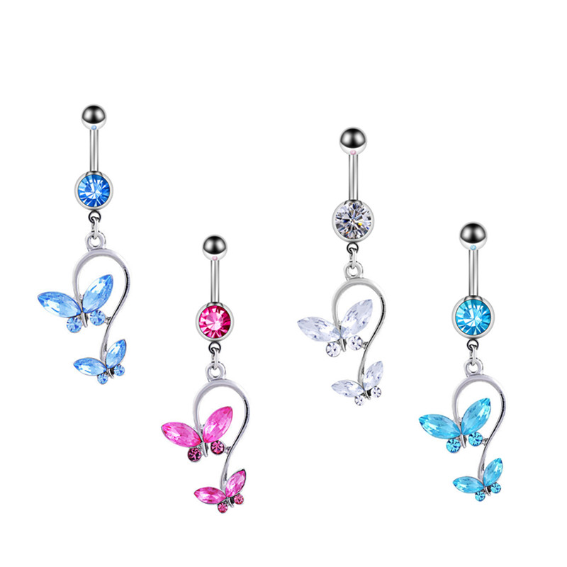 1/2 buc. Inel pentru buric fluture, cu cristal albastru, piercing la buric, piercing la buric cu fluture, drăguț, Ombligo