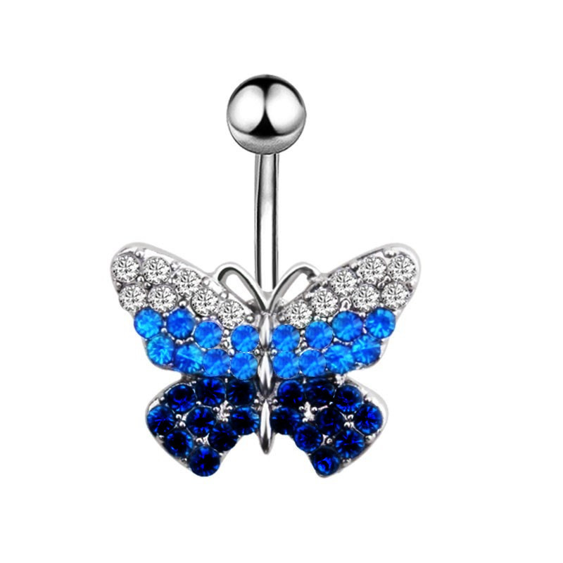1/2 buc. Inel pentru buric fluture, cu cristal albastru, piercing la buric, piercing la buric cu fluture, drăguț, Ombligo