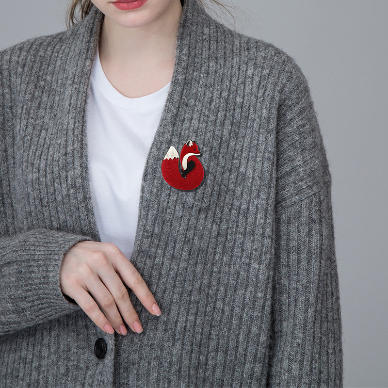 Blucome Lovely din piele acrilică broșe de vulpe Ace de culoare aurie, lucrată manual, broșă cu animale de modă, eșarfă, costum, pălării, accesoriu pentru rochie