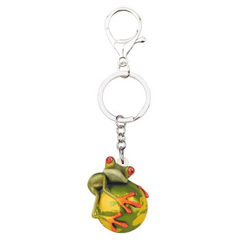 Bonsny Acrylic Cute Frog Earth Chains Keychains Holder Cartoon κοσμήματα ζώων δώρο για γυναίκες κορίτσια Εφηβική τσάντα πορτοφόλι μενταγιόν