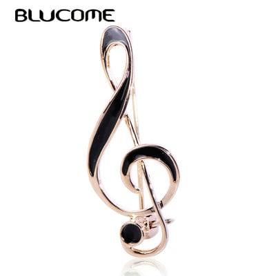 Blucome Classic Vivid Note Shape Брошка Черен Емайл Сплав Златист Цвят Бижута За Жени Момче Костюм Палто Шал Парти Орнаменти Подарък