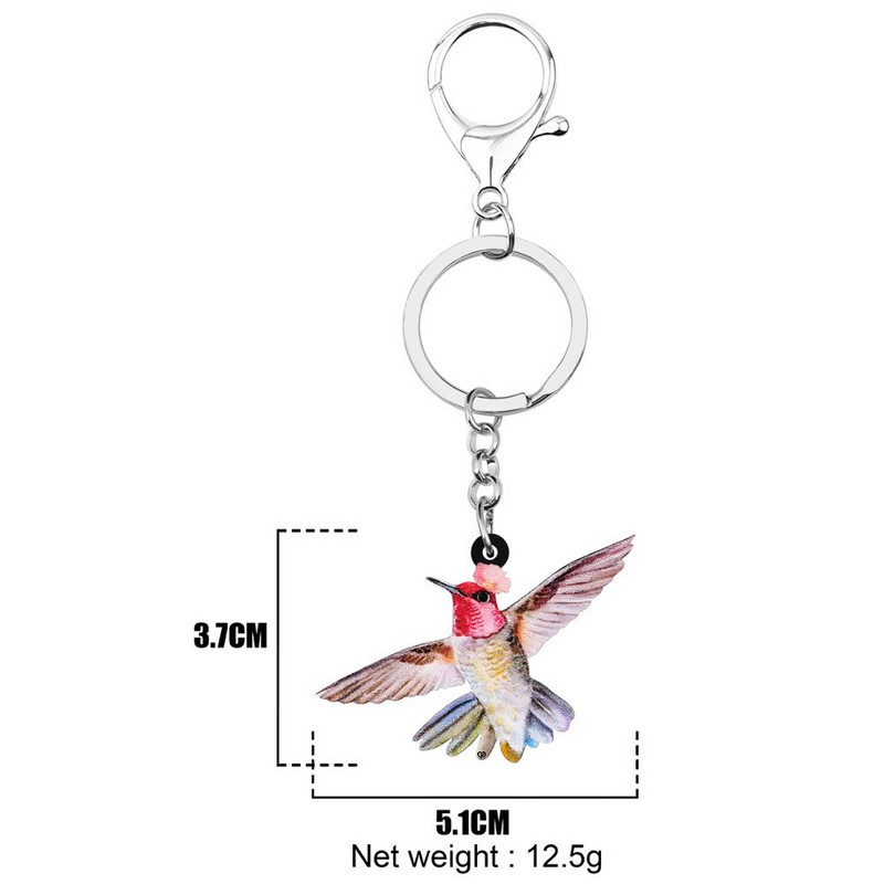 Breloc cu pasăre colibri zburător din acril Newei, breloc de chei cu animale mari, drăguț, bijuterii pentru femei, iubitori de copii, festival, cadou, decorare pentru geanta