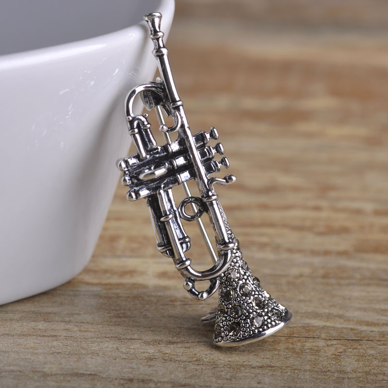 Broșe Blucome Vintage în formă de saxofon pentru femeie, cadou muzician, cristal antic, auriu, broșă pentru instrumente muzicale, ace pentru hijab