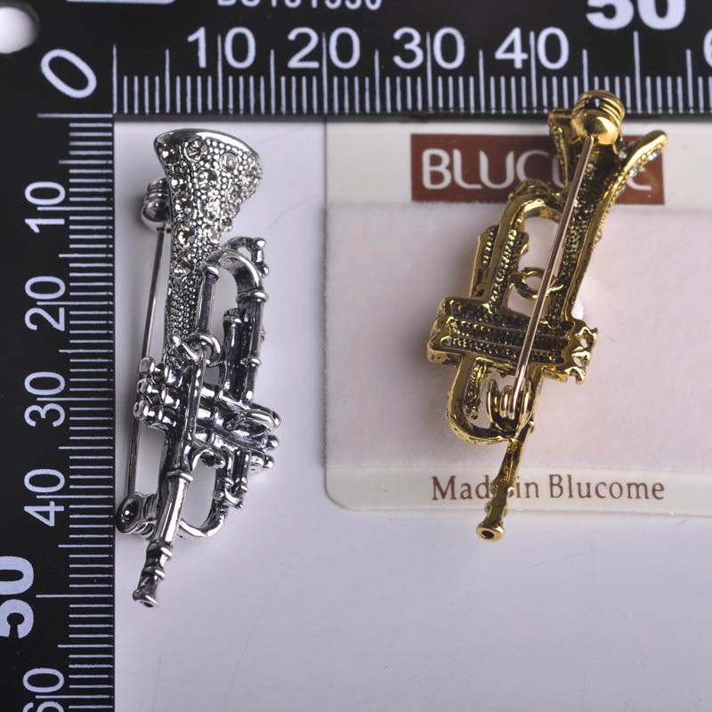 Broșe Blucome Vintage în formă de saxofon pentru femeie, cadou muzician, cristal antic, auriu, broșă pentru instrumente muzicale, ace pentru hijab