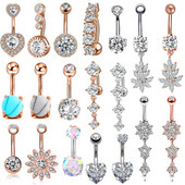 Inel de piercing pentru buric, din aur roz, cristal, 14G, oțel chirurgical, floarea-soarelui, piercing pentru buric, sexy, opal, bară de piercing pentru buric, Ombligo