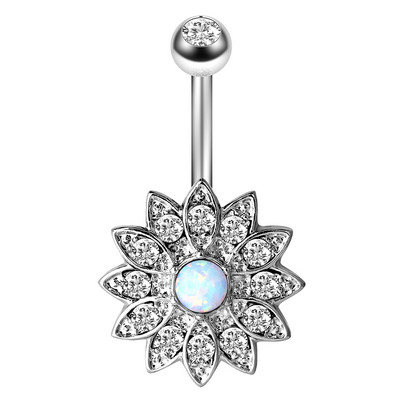 Inel de piercing pentru buric, din aur roz, cristal, 14G, oțel chirurgical, floarea-soarelui, piercing pentru buric, sexy, opal, bară de piercing pentru buric, Ombligo