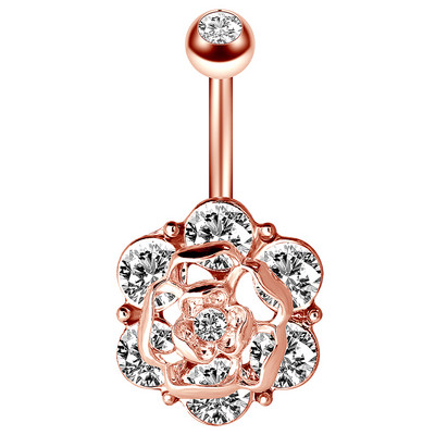 Inel de piercing pentru buric, din aur roz, cristal, 14G, oțel chirurgical, floarea-soarelui, piercing pentru buric, sexy, opal, bară de piercing pentru buric, Ombligo