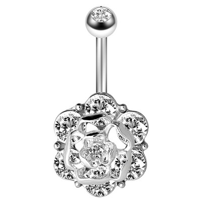 Inel de piercing pentru buric, din aur roz, cristal, 14G, oțel chirurgical, floarea-soarelui, piercing pentru buric, sexy, opal, bară de piercing pentru buric, Ombligo